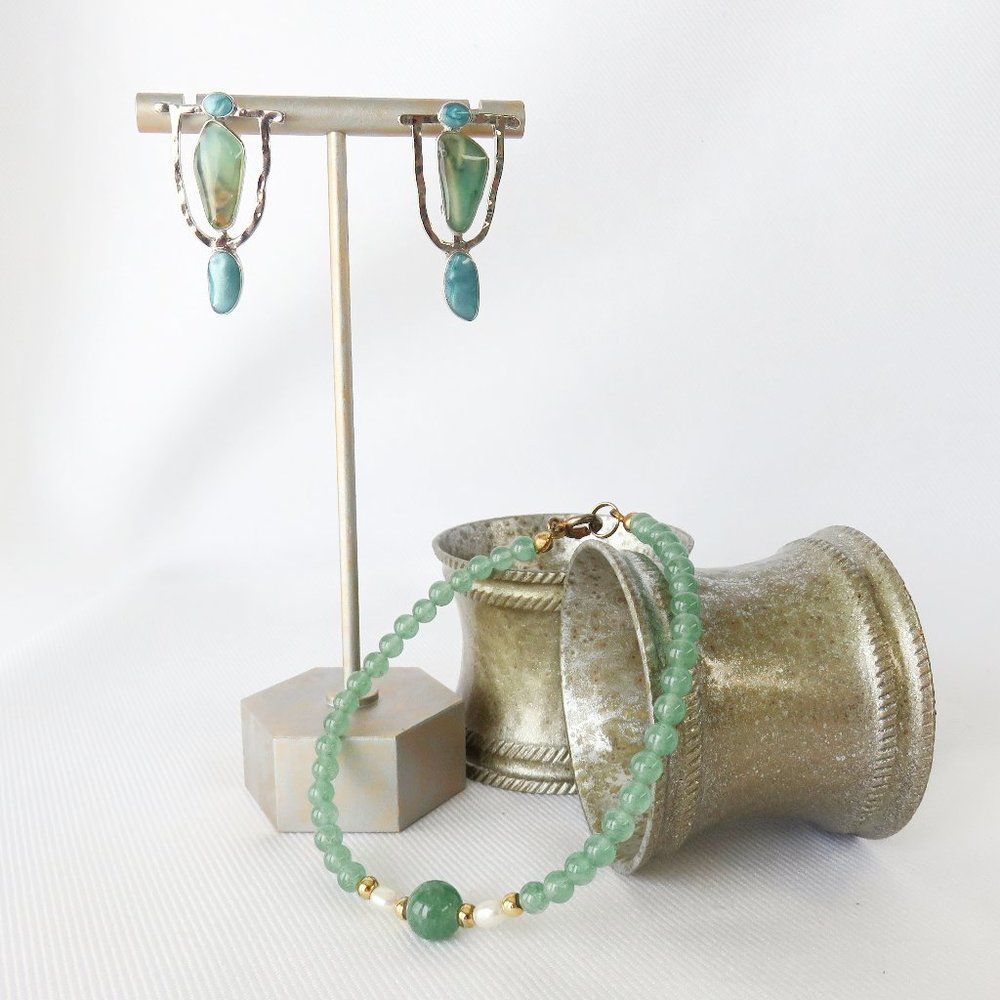 Jade Green and Teal Jewelry Set Bracelet and Earrings.....726